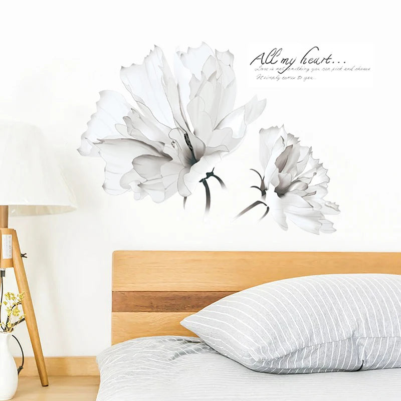 Vita blommor väggdekor - Elegant blomdesign - Skandinavisk stil - Väggdekorshopen