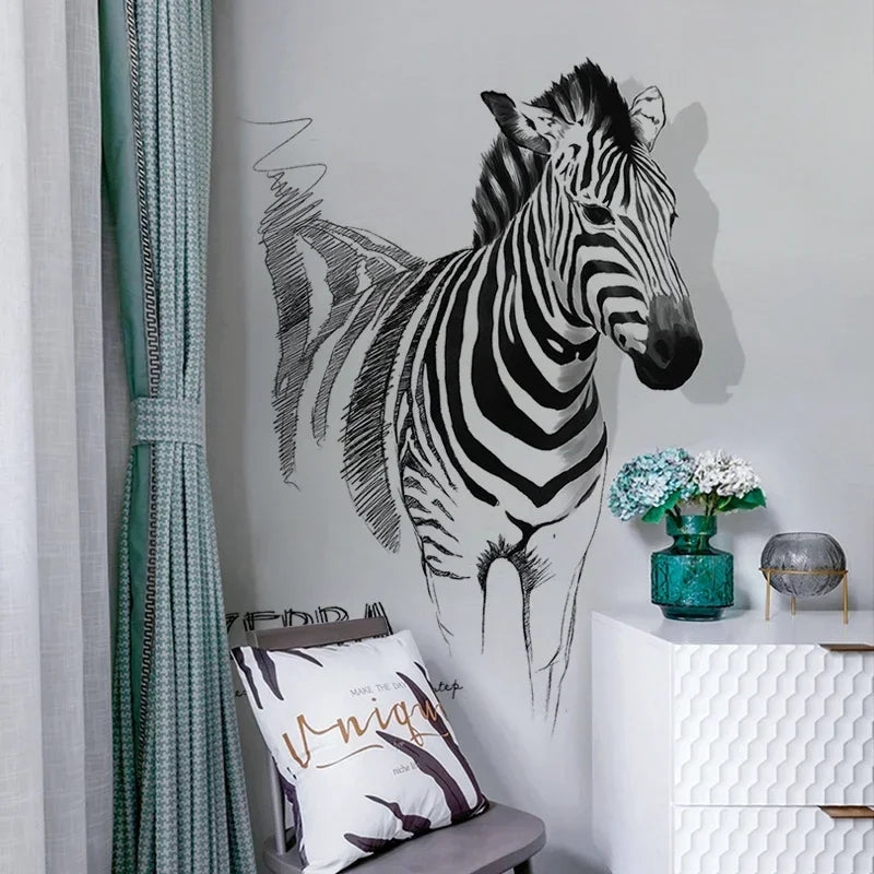 Skissad zebra väggdekor - Konstnärlig design - Modern djurkonst - Väggdekorshopen