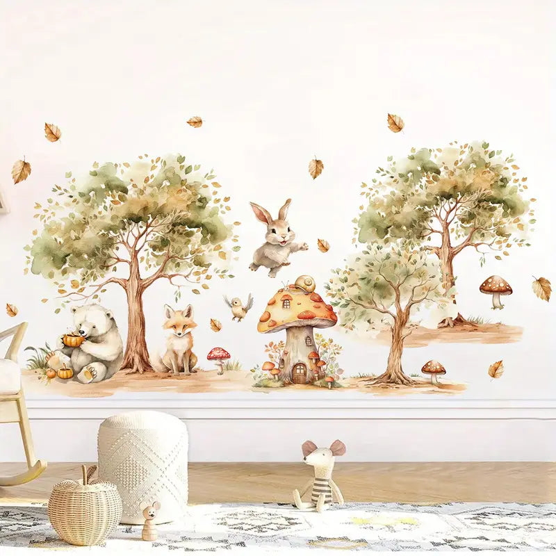 Räv, kanin & björn i höstskog  - Höstinspirerad design - Barnrumsdekor - shopen	
