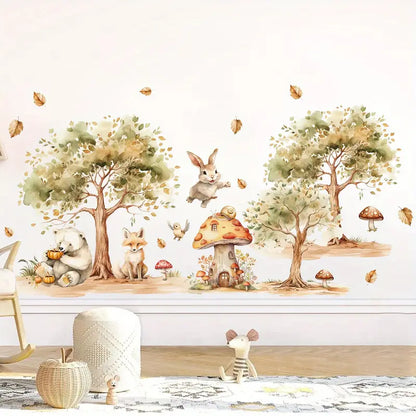 Räv, kanin & björn i höstskog  - Höstinspirerad design - Barnrumsdekor - shopen	