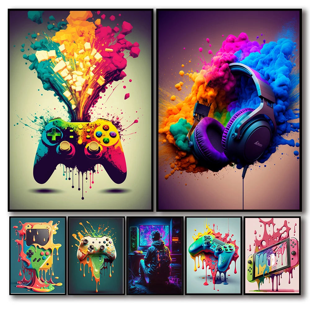 Gaming explosion poster - Färgglad design - Spelmotiv - Väggdekorshopen	