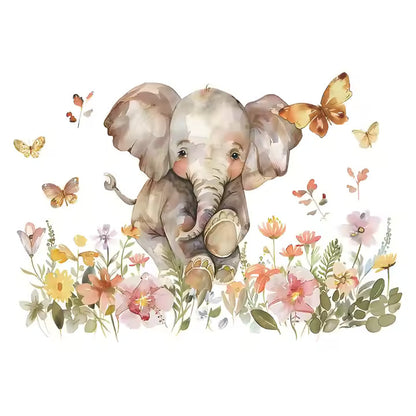 Tecknad elefant med fjärilar väggdekor - Söt design - Barnrumsdekor - Väggdekorshopen	