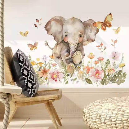 Tecknad elefant med fjärilar väggdekor - Söt design - Barnrumsdekor - Väggdekorshopen	