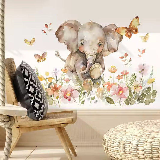 Tecknad elefant med fjärilar  - Söt design - Barnrumsdekor - shopen