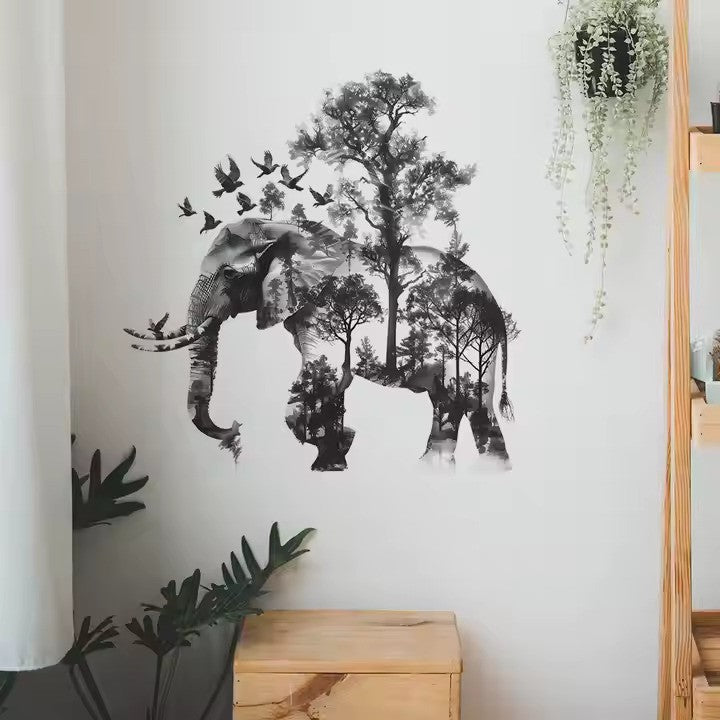 Elefant med skogssilhuett väggdekor - Naturmotiv - Djungeldesign - Väggdekorshopen	