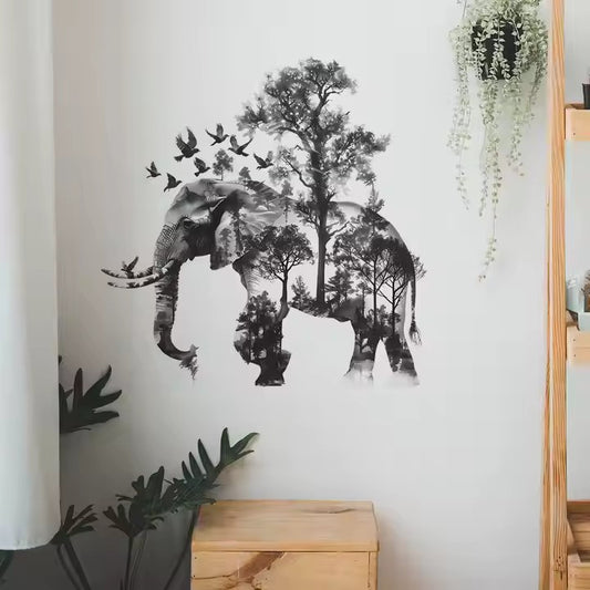 Elefant med skogssilhuett  - Naturmotiv - Djungeldesign - shopen