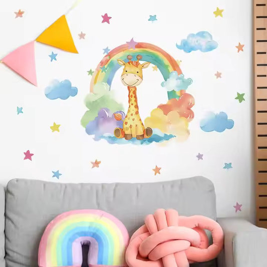 Giraff med regnbåge och stjärnor  - Magisk design - Barnrumsdekor - shopen