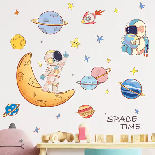 Tecknade astronauter och planeter  - Rymddesign - Barnrumsdekor - shopen