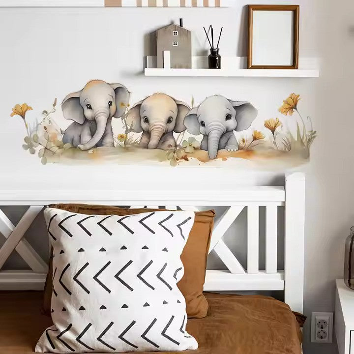 Babyelefanter på rad väggdekor - Söt design - Barnrumsdekor - Väggdekorshopen	