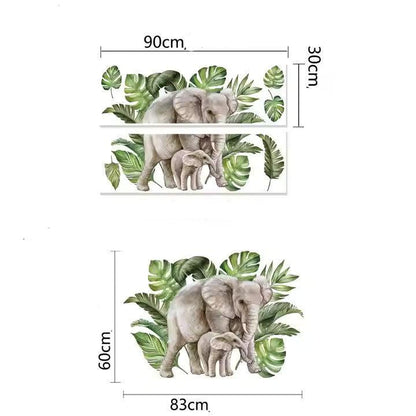 Elefanter och gröna blad väggdekor - Tropisk design - Djungelmotiv - Väggdekorshopen	