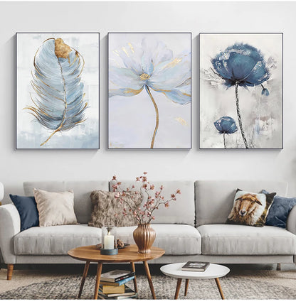 Blommor och fjäder i abstrakt nordisk design poster - Nordisk stil - Väggdekorshopen	