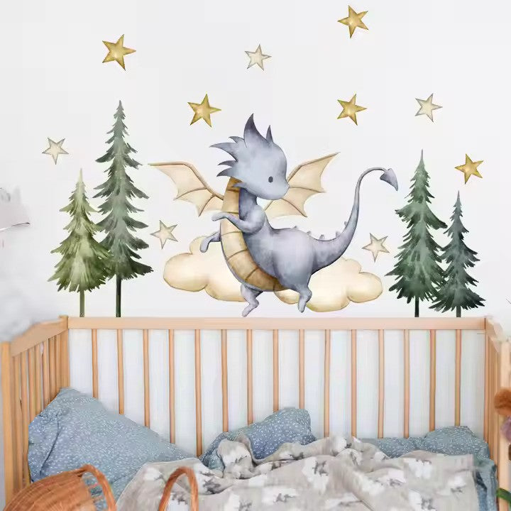 Babydrake med stjärnor väggdekor - Fantasifull design - Barnrumsdekor - Väggdekorshopen	