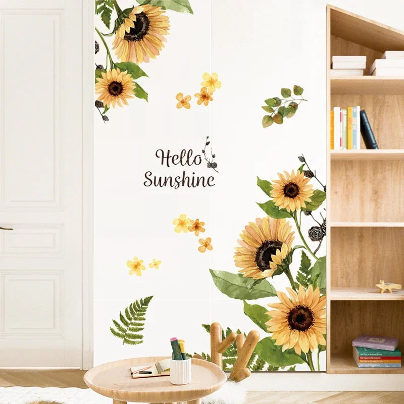 Solrosor väggdekor - Somrig blomdesign - Gul blomsterdekoration - Väggdekorshopen	