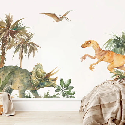 Dinosaurier i akvarell väggdekor - Barnrumsdesign - Konstnärlig stil - Väggdekorshopen	