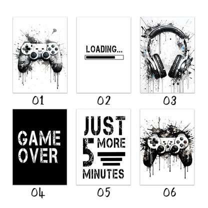 Gaming poster med kontroller - Svartvit design - Spelmotiv med citat - Väggdekorshopen	