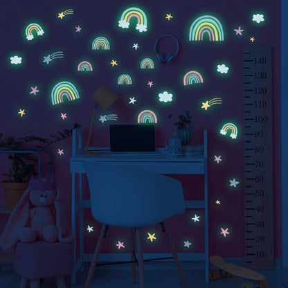 Självlysande regnbåge, moln och stjärnor  - Glödande design - Barnrumsdekor - shopen	