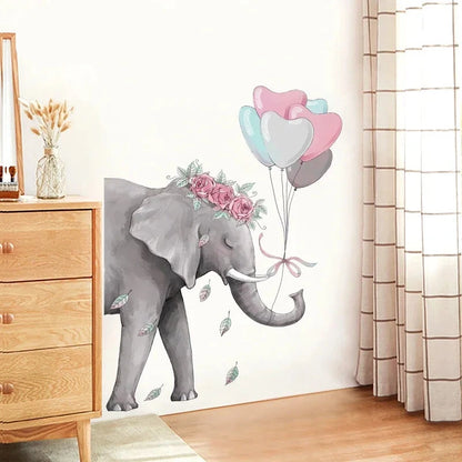 Elefant med blomkrans väggdekor - Blommig design - Barnrumsdekor - Väggdekorshopen	