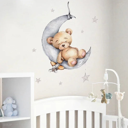 Nalle sover på månen  - Drömlik design - Barnrumsdekor - shopen