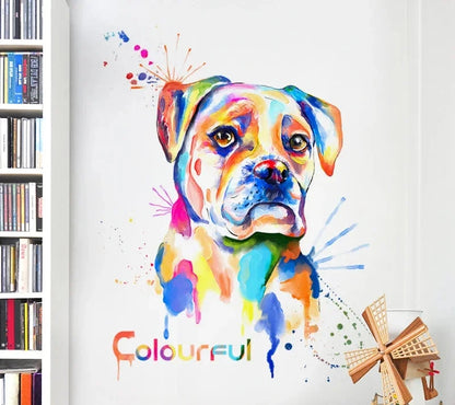Färgglad hund väggdekor - Modern design - Lekfull hundmotiv - Väggdekorshopen	