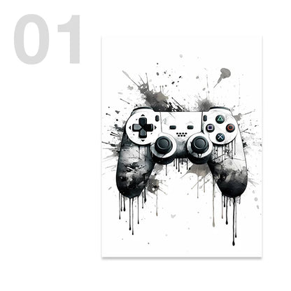 Gaming poster med kontroller - Svartvit design - Spelmotiv med citat - Väggdekorshopen	