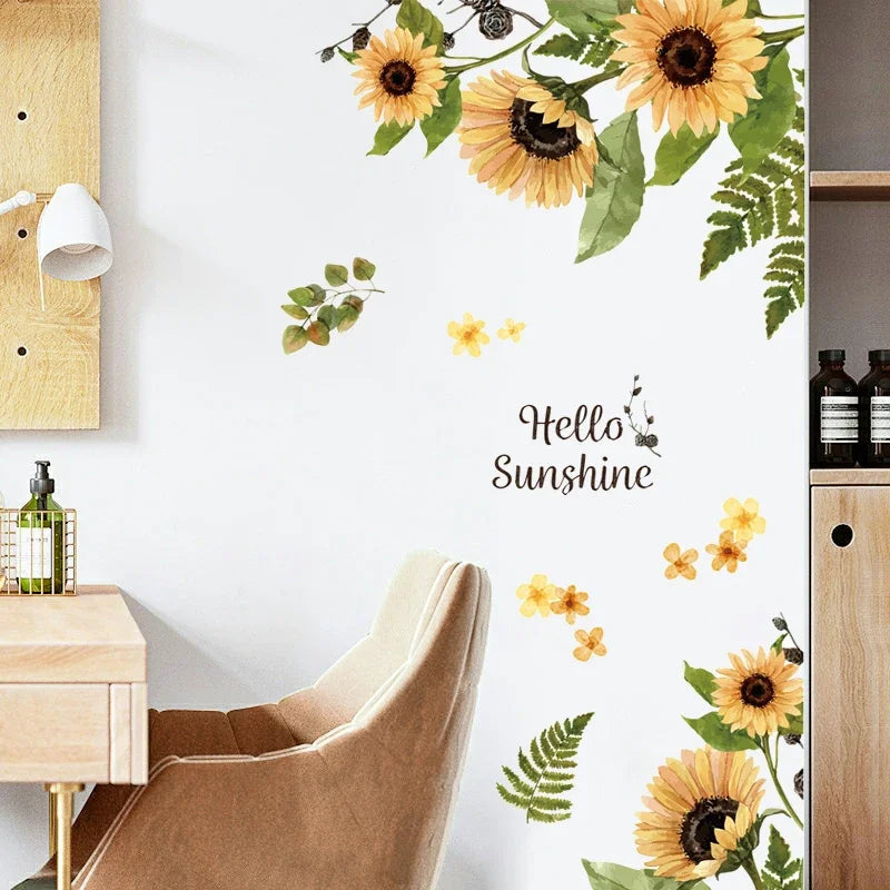 Solrosor väggdekor - Somrig blomdesign - Gul blomsterdekoration - Väggdekorshopen	