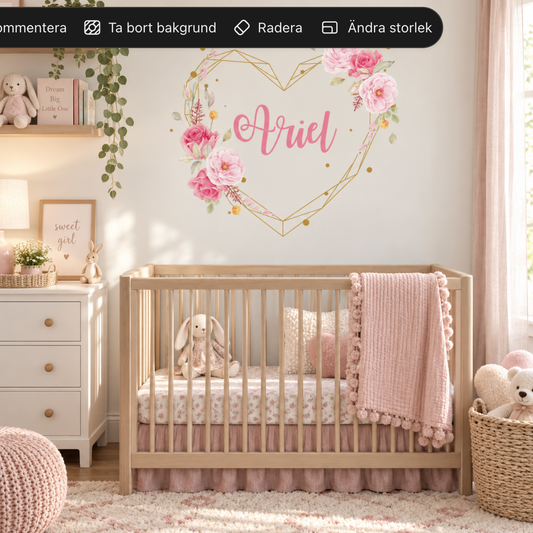 Väggdekal med hjärta, blommor och eget namn