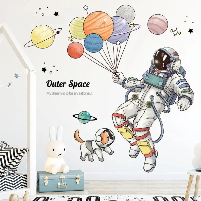 Astronaut och hund väggdekor - Rymddesign - Barnrumsdekor - Väggdekorshopen	