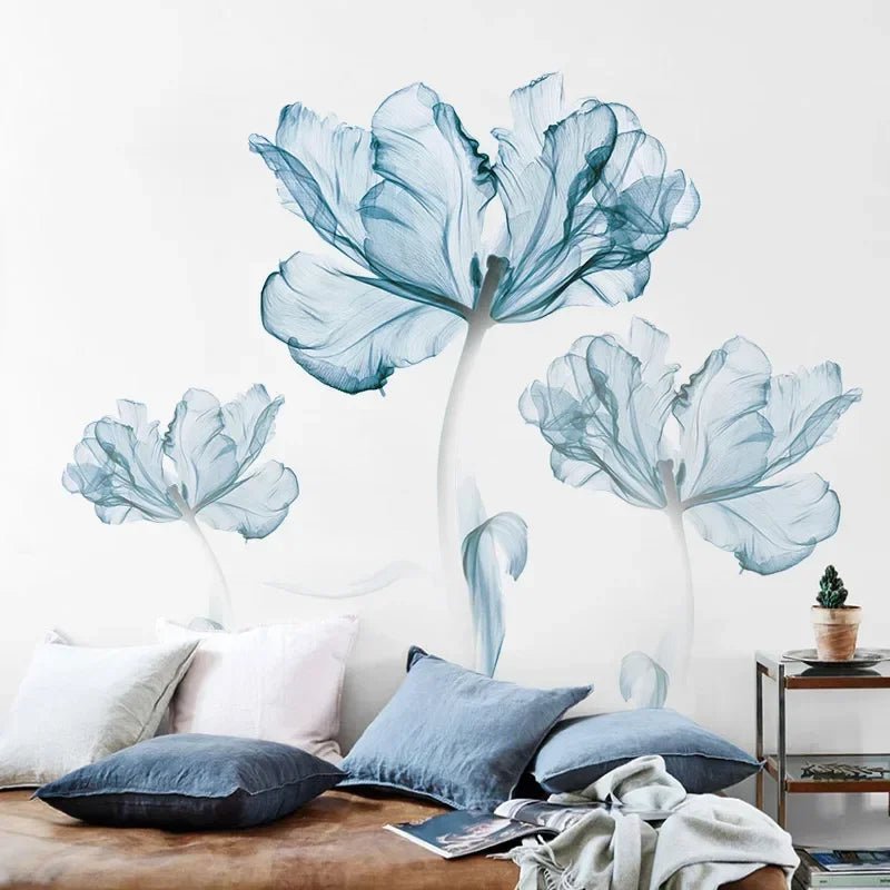 Blå blomma väggdekor - Elegant blomdesign - Modern växtdekoration - Väggdekorshopen	